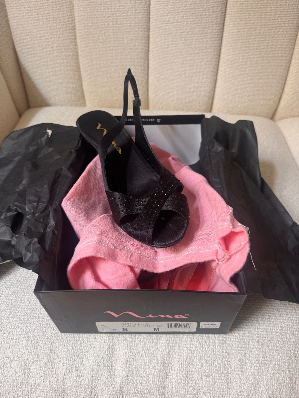 Nina Black Camille Peep Toe Slingback Heels Size 8M